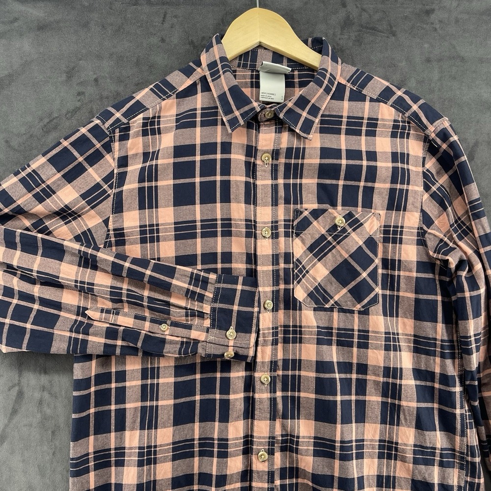 The North Face Plaid Button Down Shirt Men's Large Navy Pink Long Sleeve